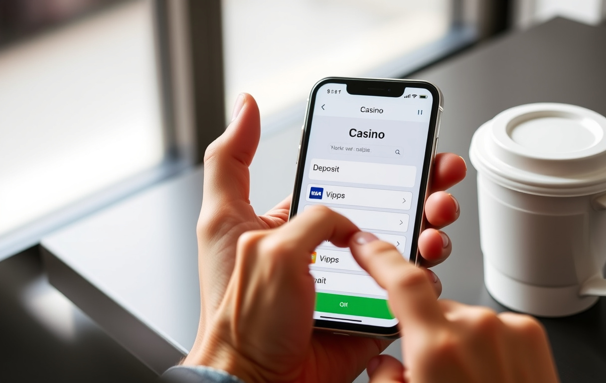 Person som bruker mobiltelefon for å sette inn penger på et nettcasino