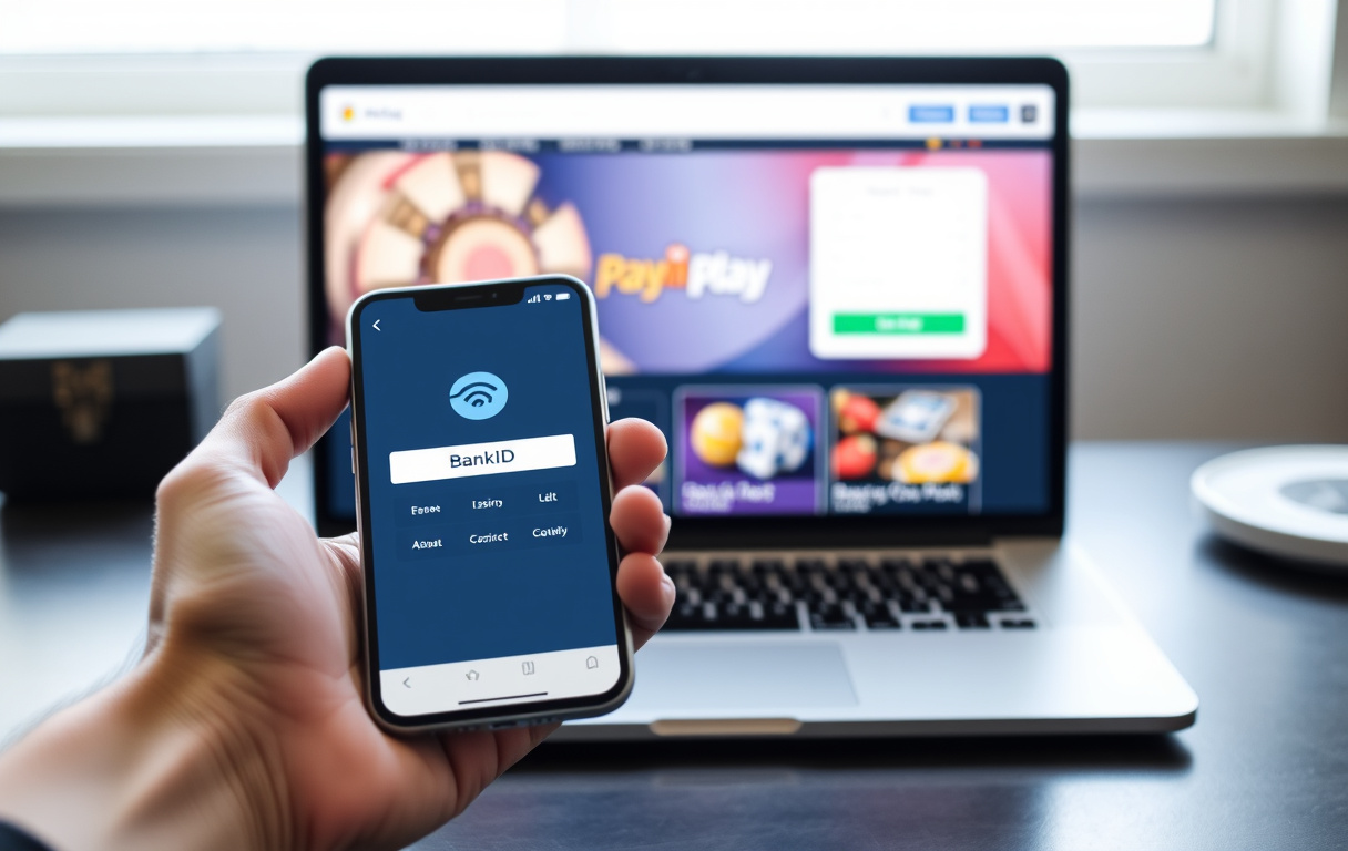 Person bruker BankID på mobil for å sette inn penger på et Pay n Play casino.