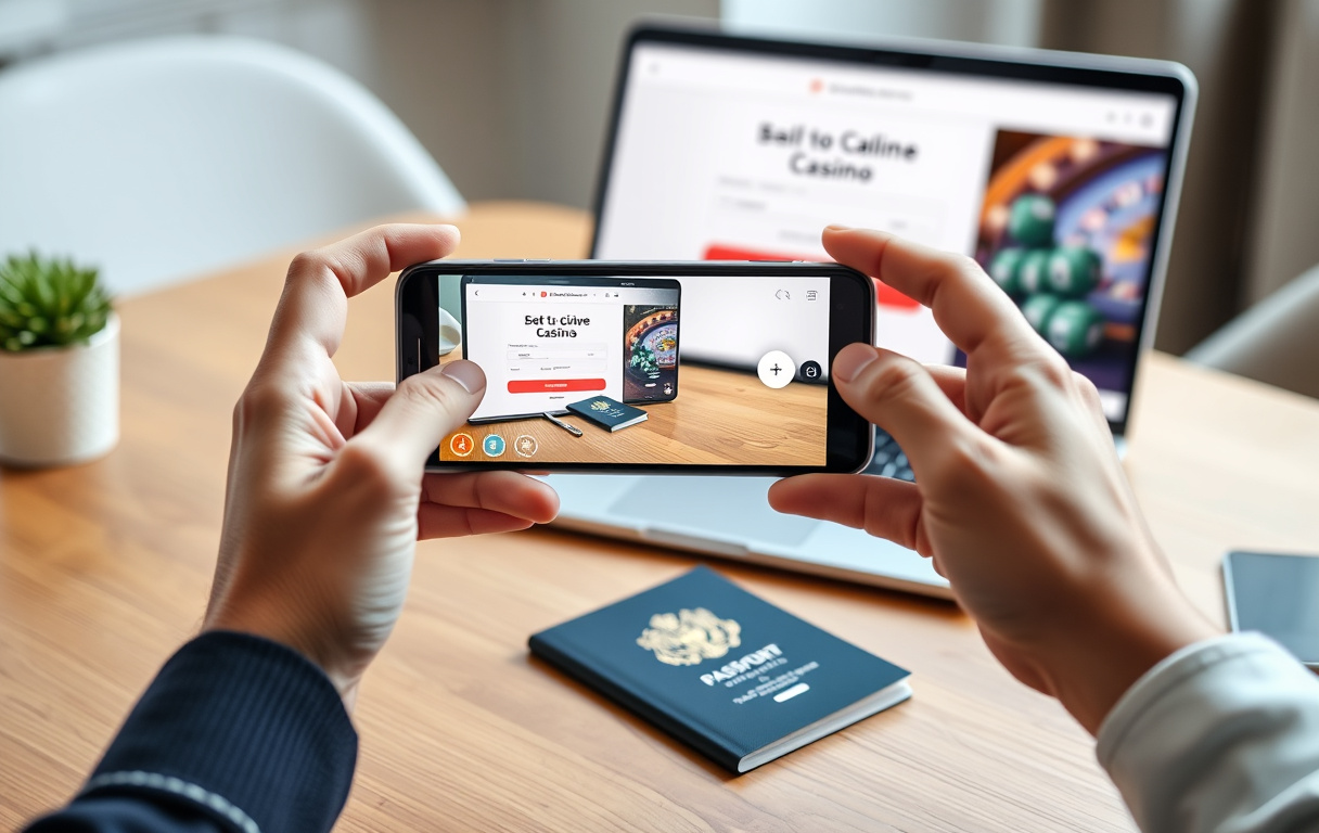Person som tar bilde av pass for casino-verifisering