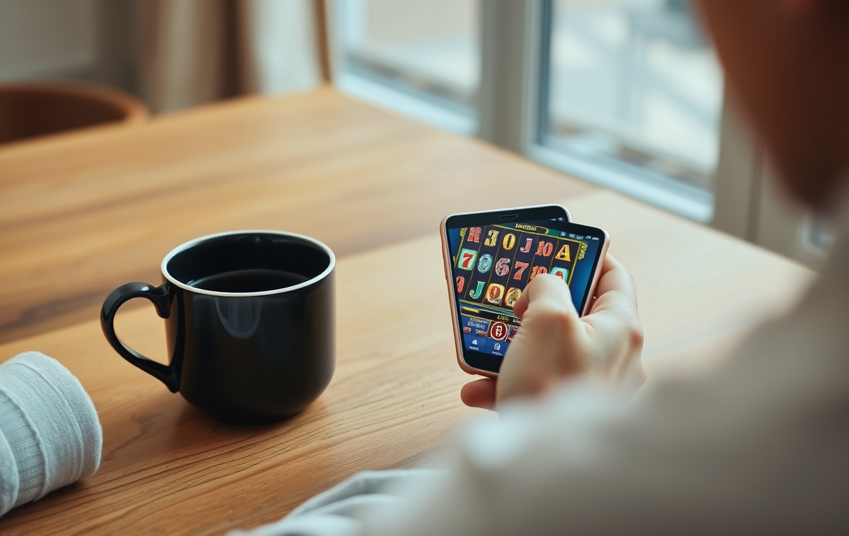 Person som spiller på nettcasino på mobiltelefon
