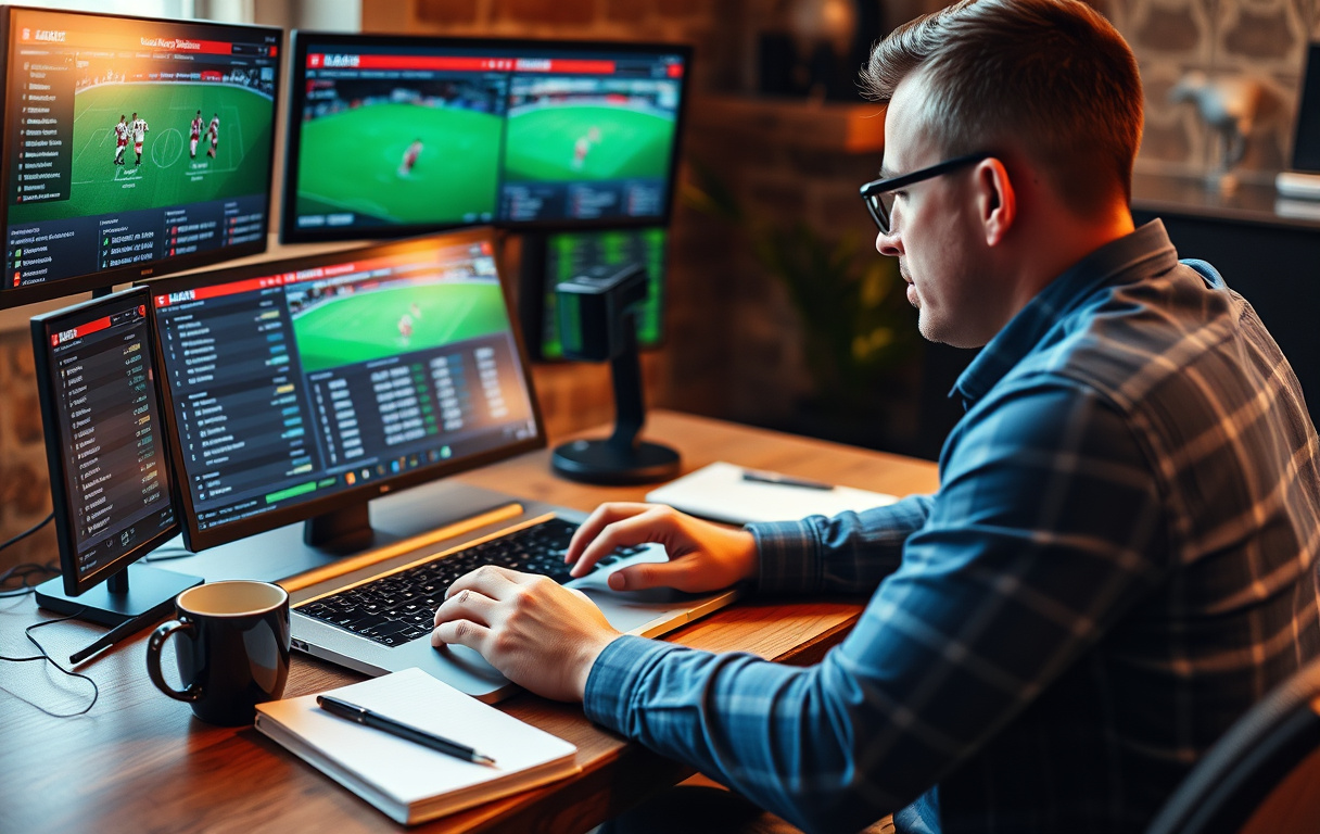 En person som sammenligner odds på en bærbar PC.