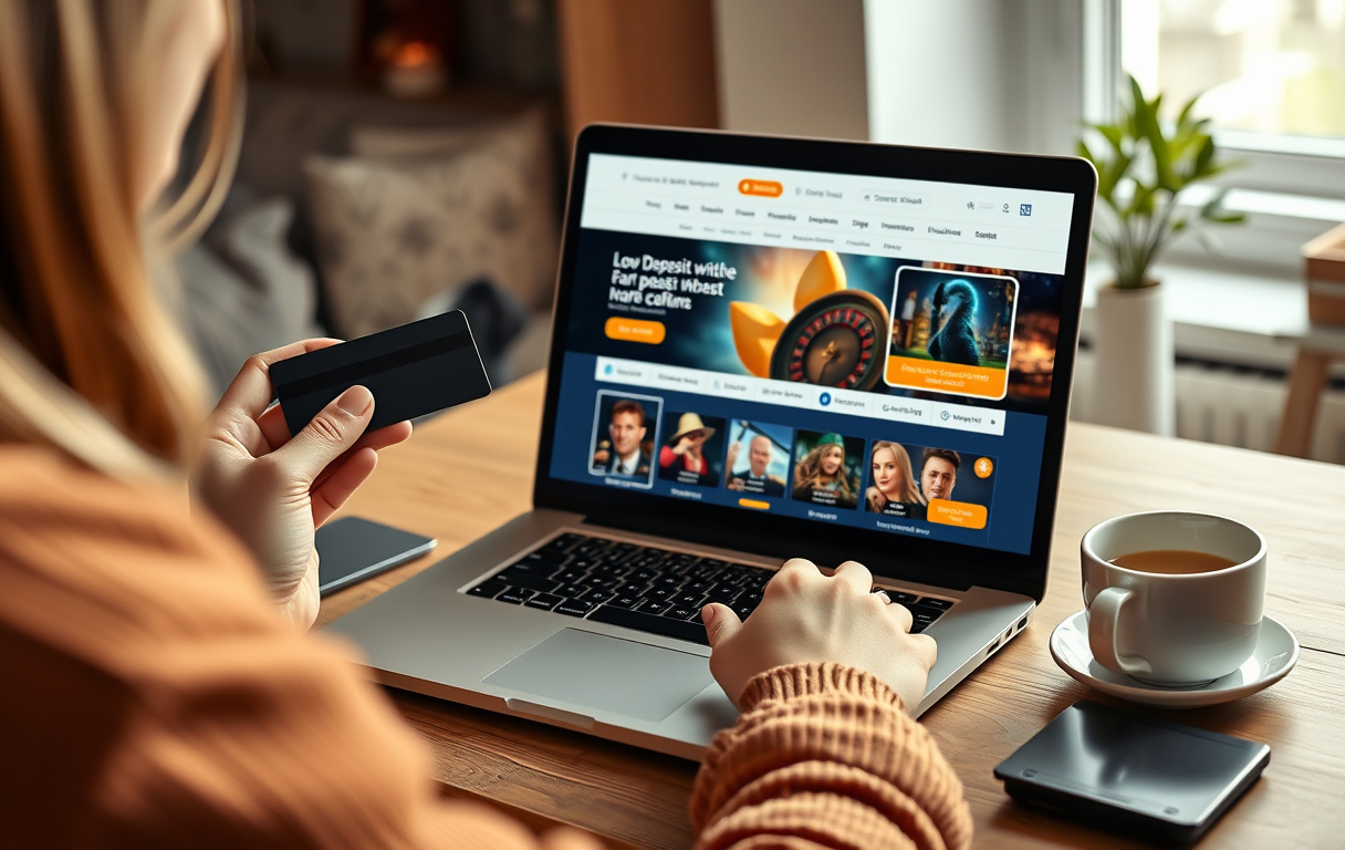 Person som vurderer casino med lavt innskudd på laptop