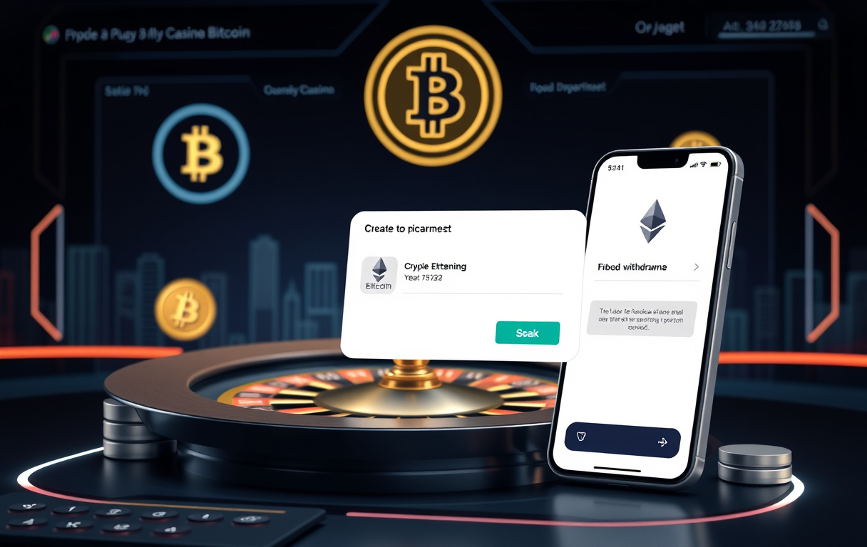 Moderne kryptocasino-grensesnitt med Bitcoin og Ethereum symboler
