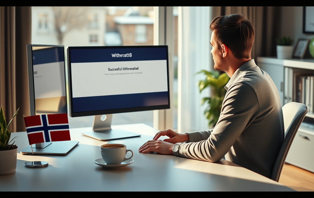 Person som sjekker et raskt uttak fra et nettcasino på datamaskinen