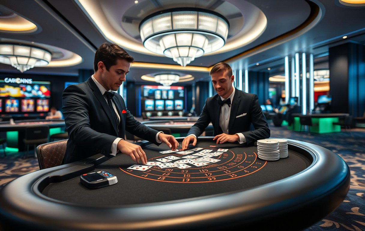 Live blackjack-bord med dealer
